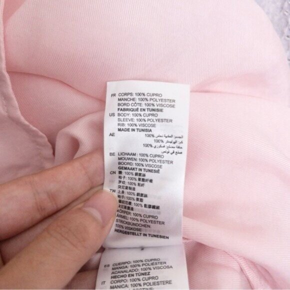 Sandro Ruffle Flutter Sleeve Blouse Top M Pink Cupro Lightweight Crewneck - Picture 10 of 11